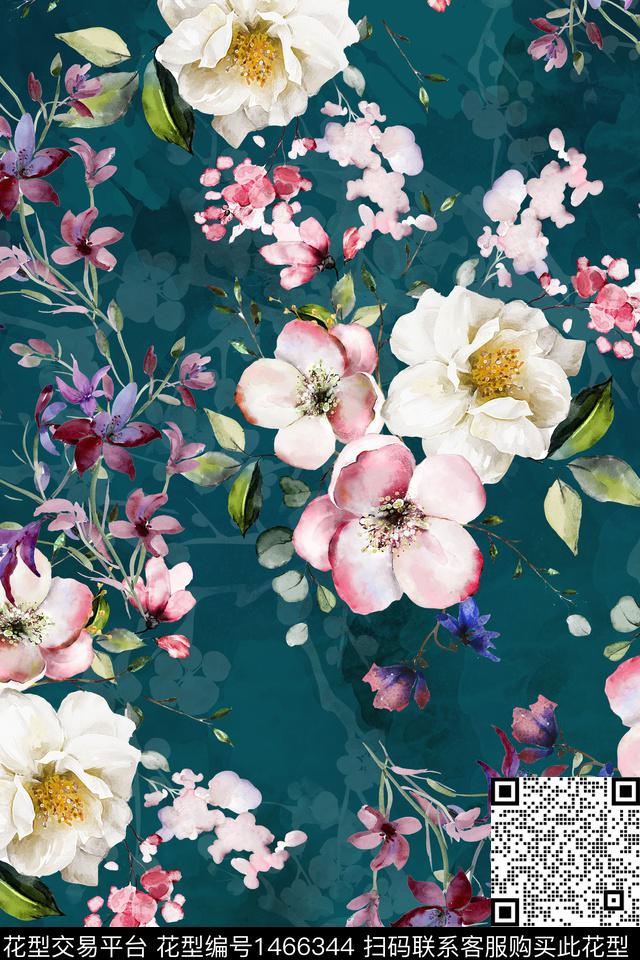 时尚花卉真丝数码印花华亿平台下载（图片编号: 1466344） - 瓦栏（Walan）