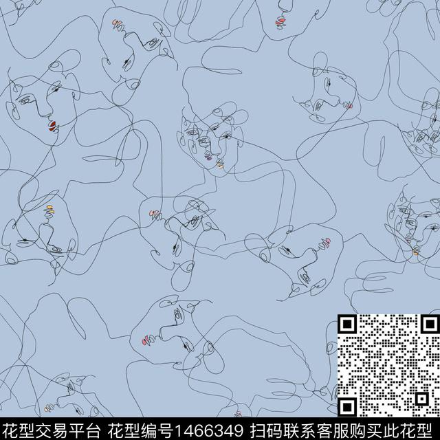 线条人物抽象数码印花华亿平台下载（图片编号: 1466349） - 瓦栏（Walan）