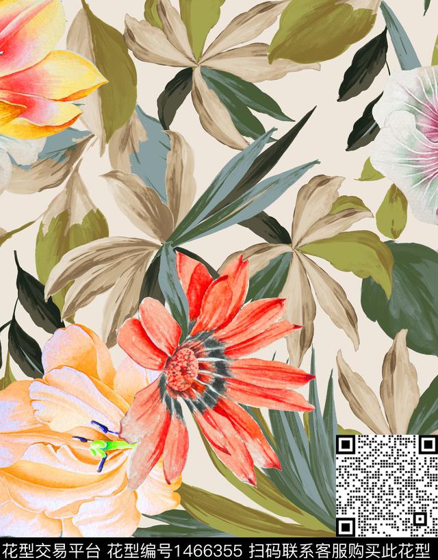 绿植树叶数码华亿平台花卉数码印花华亿平台下载（图片编号: 1466355） - 瓦栏（Walan）