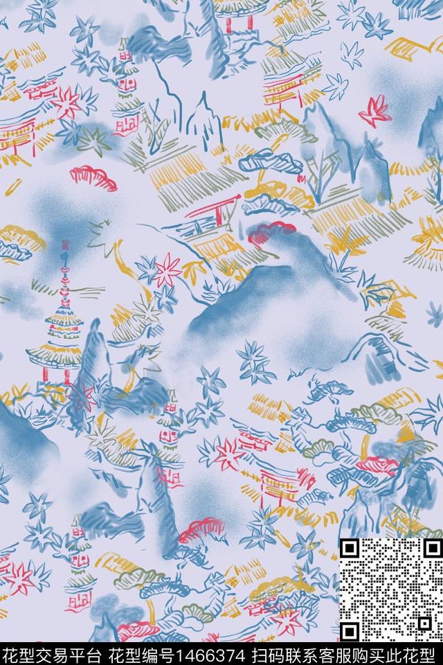 宫廷风花卉中国风数码印花华亿平台下载（图片编号: 1466374） - 瓦栏（Walan）