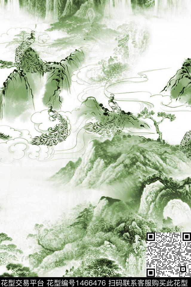 民族风孔雀国画数码印花华亿平台下载（图片编号: 1466476） - 瓦栏（Walan）