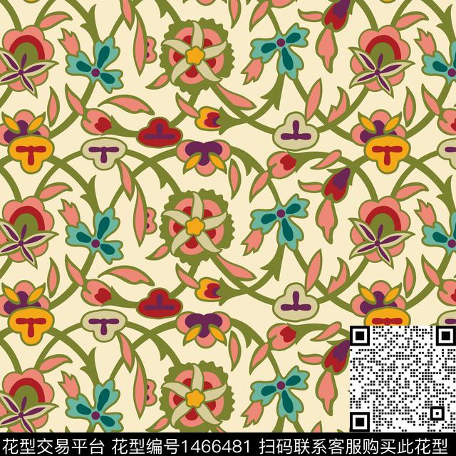 清爽底花卉花卉数码印花华亿平台下载（图片编号: 1466481） - 瓦栏（Walan）
