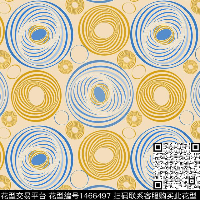 线条大牌风圆圈与波点传统印花华亿平台下载（图片编号: 1466497） - 瓦栏（Walan）