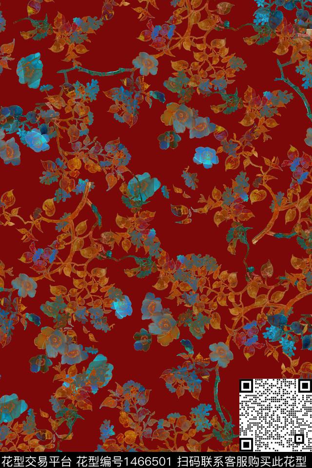 民族风花卉大牌风数码印花华亿平台下载（图片编号: 1466501） - 瓦栏（Walan）