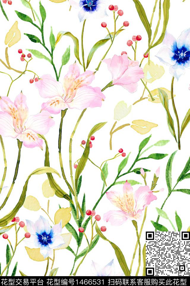 花卉大牌风小清新数码印花华亿平台下载（图片编号: 1466531） - 瓦栏（Walan）