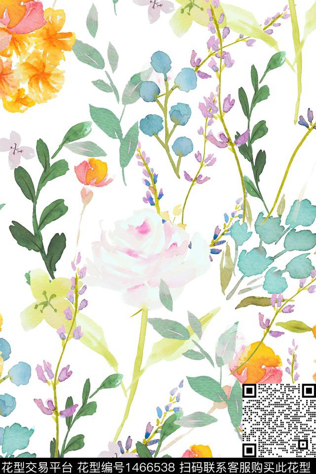 清爽底花卉花卉大牌风数码印花华亿平台下载（图片编号: 1466538） - 瓦栏（Walan）