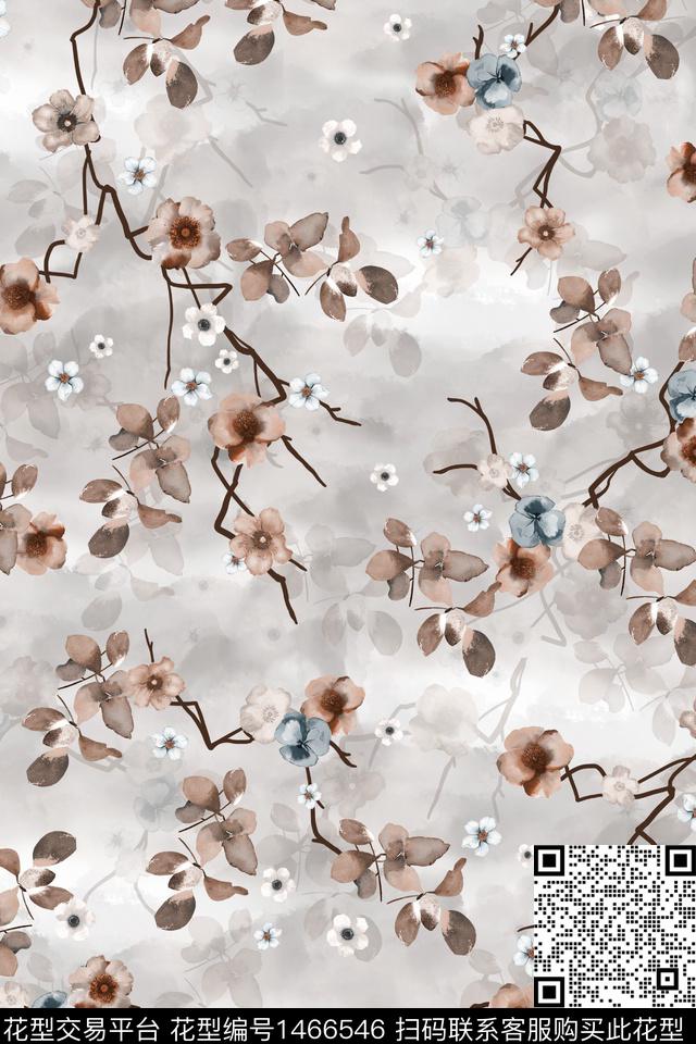 时尚花卉真丝数码印花华亿平台下载（图片编号: 1466546） - 瓦栏（Walan）