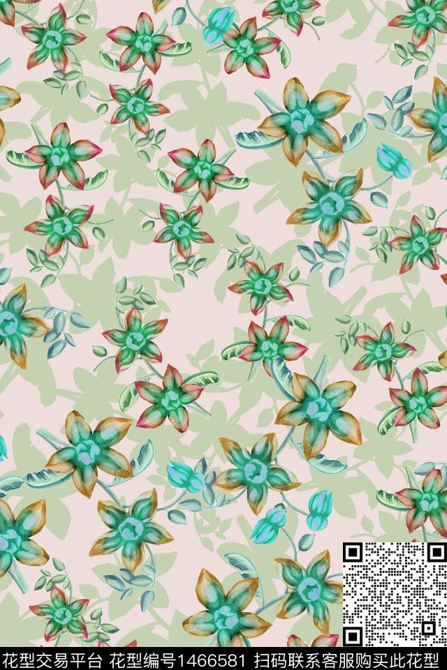 绿植树叶民族风花卉数码印花华亿平台下载（图片编号: 1466581） - 瓦栏（Walan）