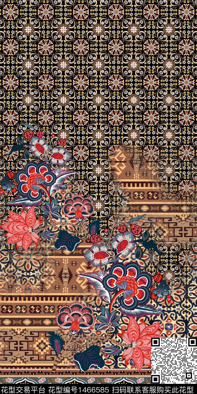 定位花民族风花卉数码印花华亿平台下载（图片编号: 1466585） - 瓦栏（Walan）