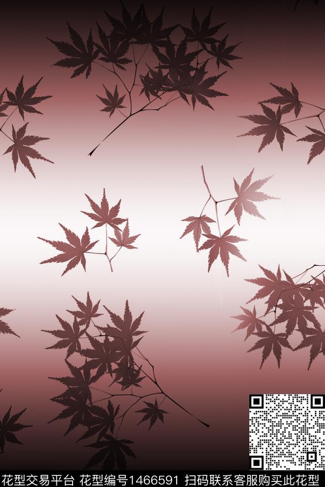 渐变枫叶单色数码印花华亿平台下载（图片编号: 1466591） - 瓦栏（Walan）