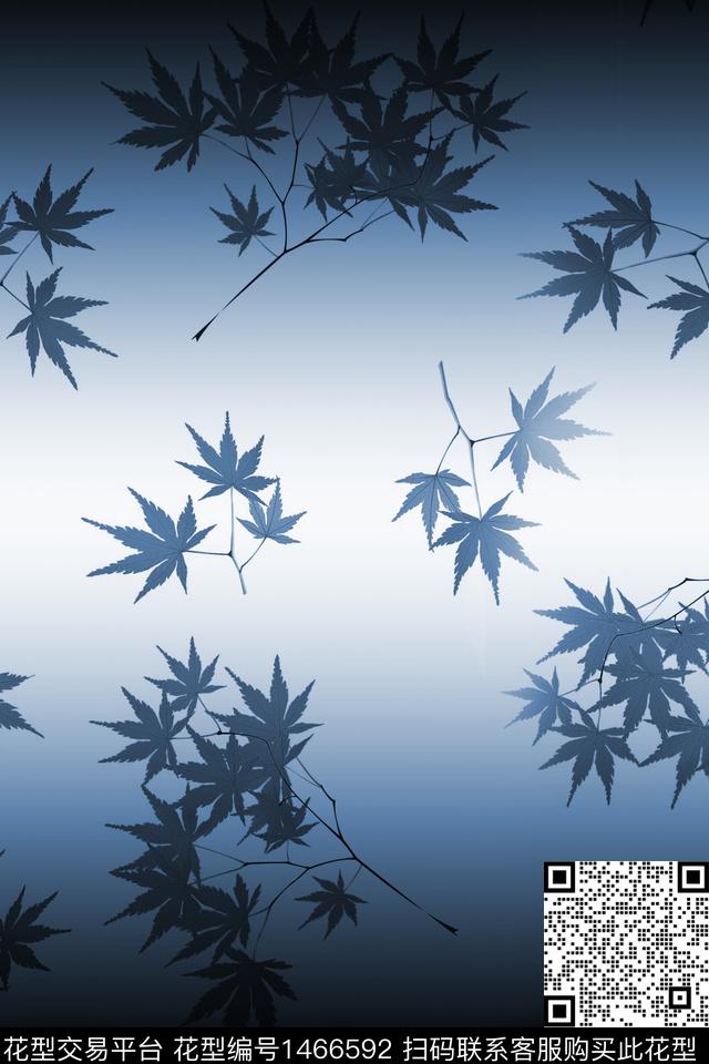 渐变枫叶单色数码印花华亿平台下载（图片编号: 1466592） - 瓦栏（Walan）