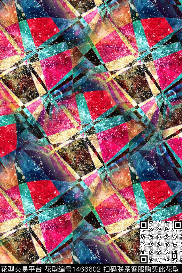 几何格子大牌风数码印花华亿平台下载（图片编号: 1466602） - 瓦栏（Walan）