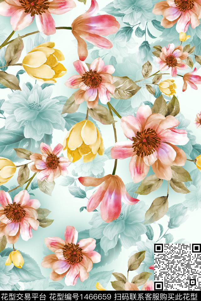 绿植树叶香云纱中老年数码印花华亿平台下载（图片编号: 1466659） - 瓦栏（Walan）