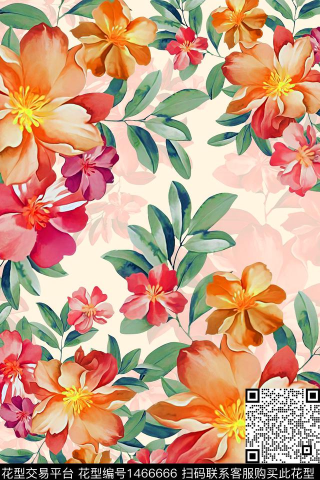 水彩绿植树叶大牌风数码印花华亿平台下载（图片编号: 1466666） - 瓦栏（Walan）