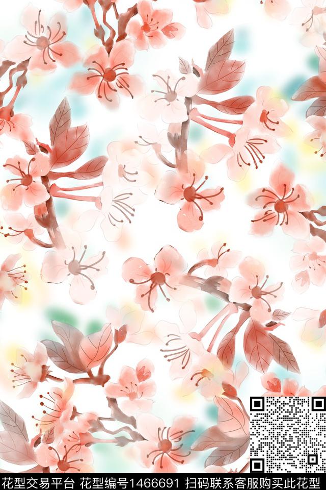 清爽底花卉花卉抽象数码印花华亿平台下载（图片编号: 1466691） - 瓦栏（Walan）