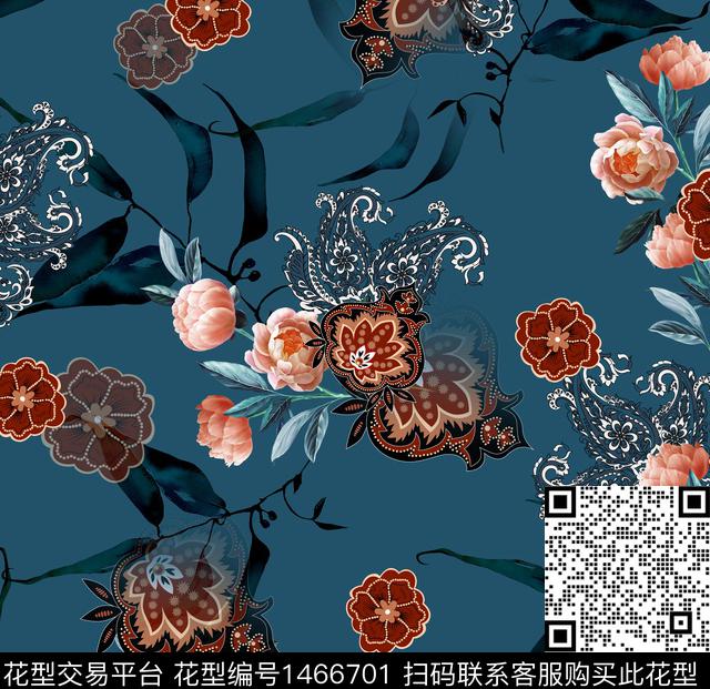 连衣裙女装花卉传统印花华亿平台下载（图片编号: 1466701） - 瓦栏（Walan）