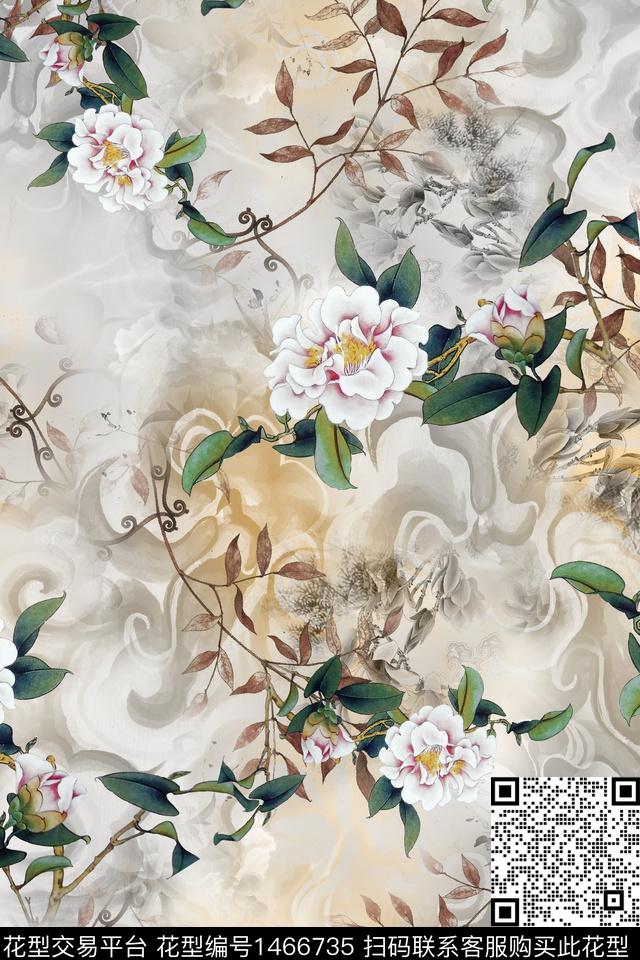 绿植树叶花卉小碎花数码印花华亿平台下载（图片编号: 1466735） - 瓦栏（Walan）