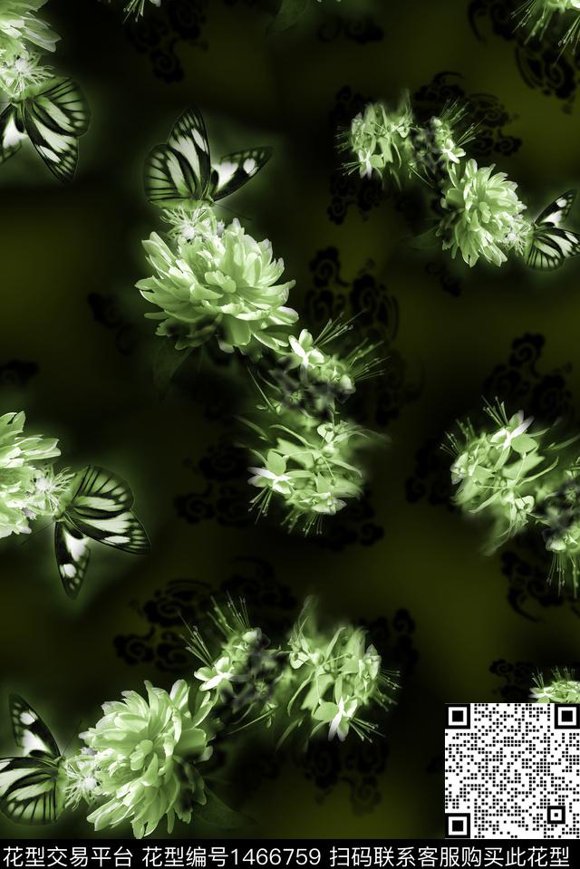 花卉蝴蝶牡丹数码印花华亿平台下载（图片编号: 1466759） - 瓦栏（Walan）