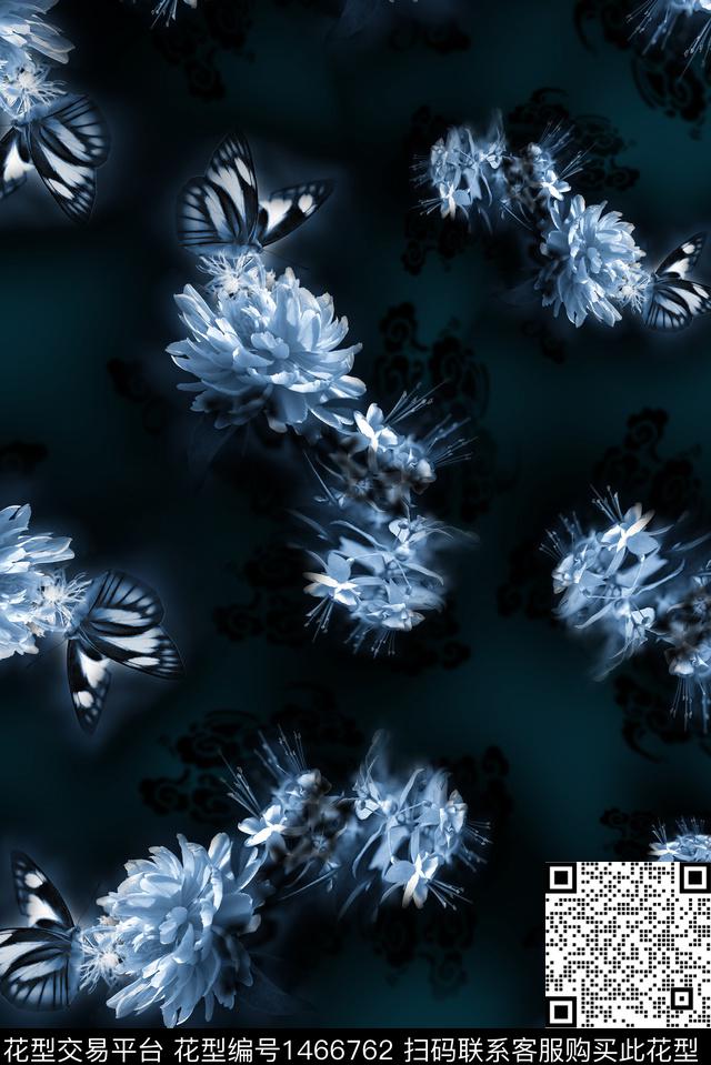 花卉蝴蝶牡丹天空数码印花华亿平台下载（图片编号: 1466762） - 瓦栏（Walan）