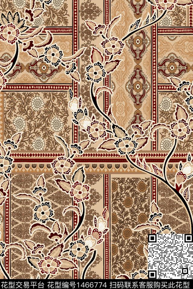 民族风花卉真丝数码印花华亿平台下载（图片编号: 1466774） - 瓦栏（Walan）