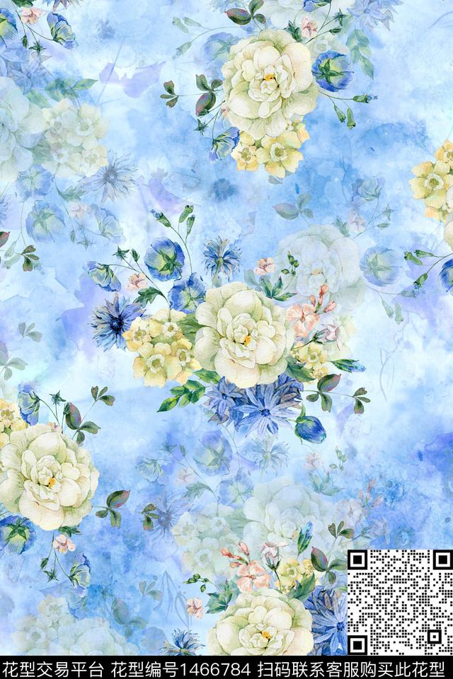 花卉小清新真丝数码印花华亿平台下载（图片编号: 1466784） - 瓦栏（Walan）