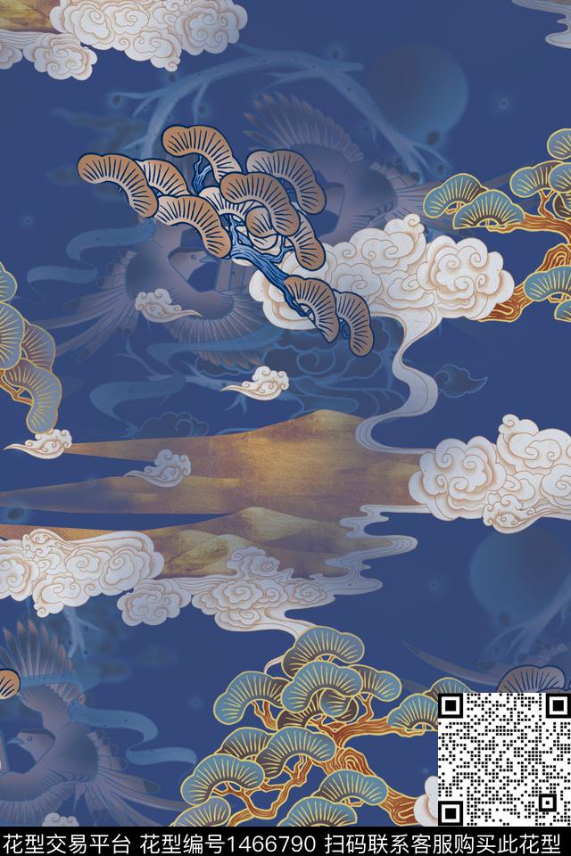中国风祥云香云纱数码印花华亿平台下载（图片编号: 1466790） - 瓦栏（Walan）