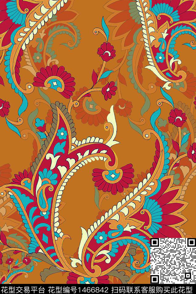 传统纹样佩斯利大牌风数码印花华亿平台下载（图片编号: 1466842） - 瓦栏（Walan）