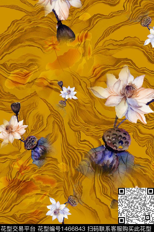 绿植树叶荷花旗袍数码印花华亿平台下载（图片编号: 1466843） - 瓦栏（Walan）