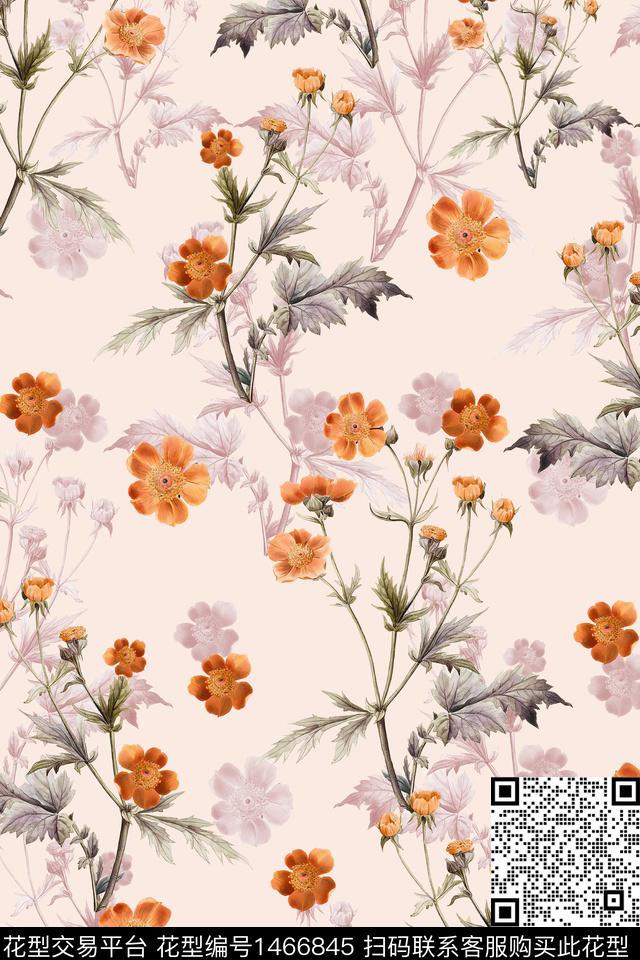 水彩绿植树叶大牌风数码印花华亿平台下载（图片编号: 1466845） - 瓦栏（Walan）