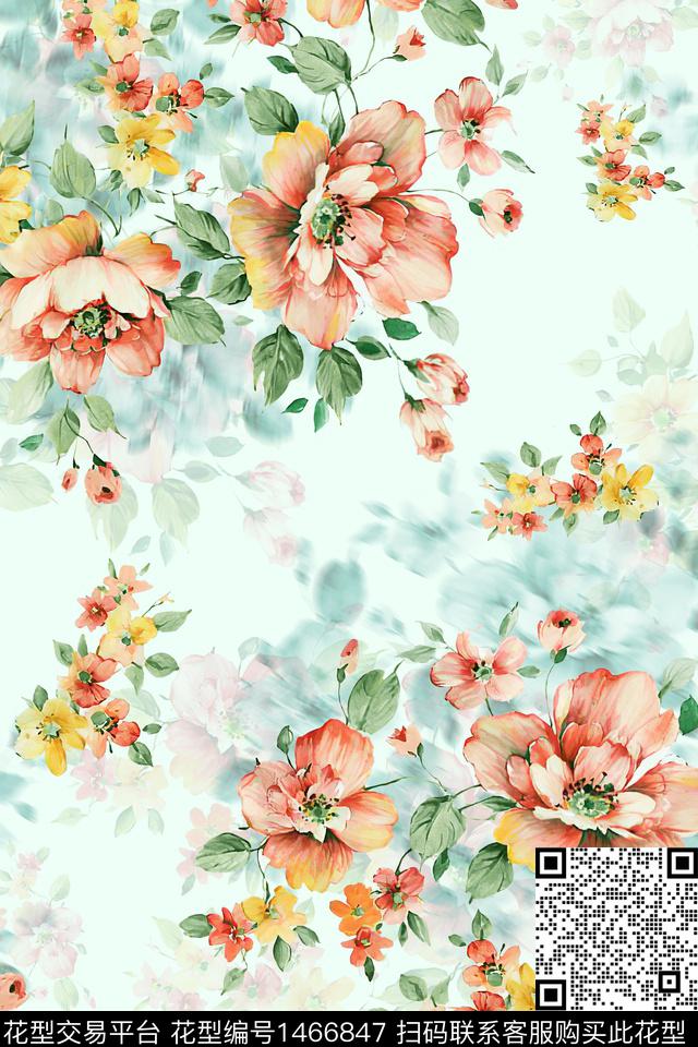 水彩绿植树叶大牌风数码印花华亿平台下载（图片编号: 1466847） - 瓦栏（Walan）