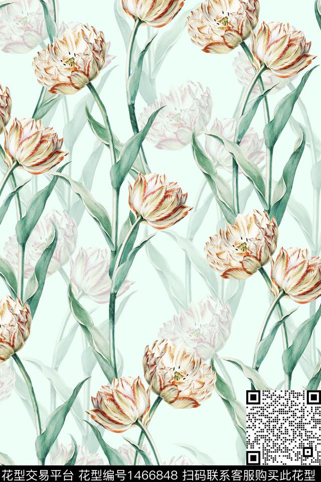 水彩绿植树叶大牌风数码印花华亿平台下载（图片编号: 1466848） - 瓦栏（Walan）