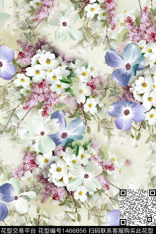 花卉大牌风香云纱数码印花华亿平台下载（图片编号: 1466856） - 瓦栏（Walan）