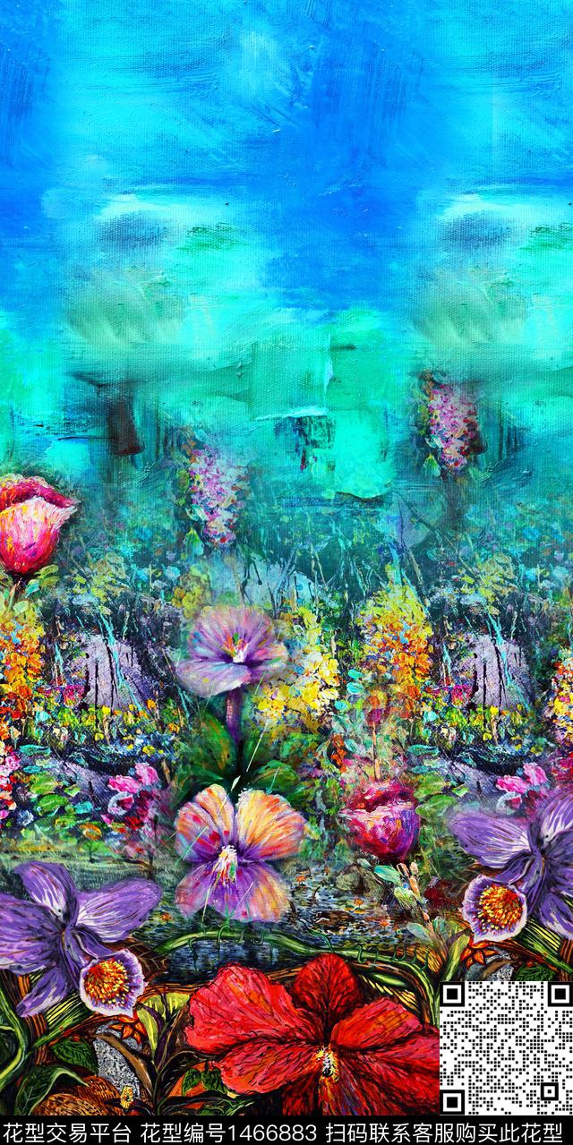 定位花真丝花卉数码印花华亿平台下载（图片编号: 1466883） - 瓦栏（Walan）