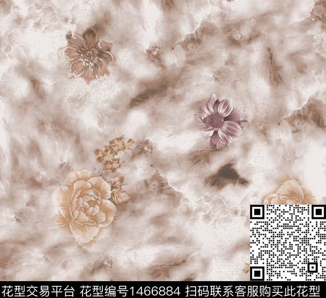手绘花卉中东扎染底纹数码印花华亿平台下载（图片编号: 1466884） - 瓦栏（Walan）