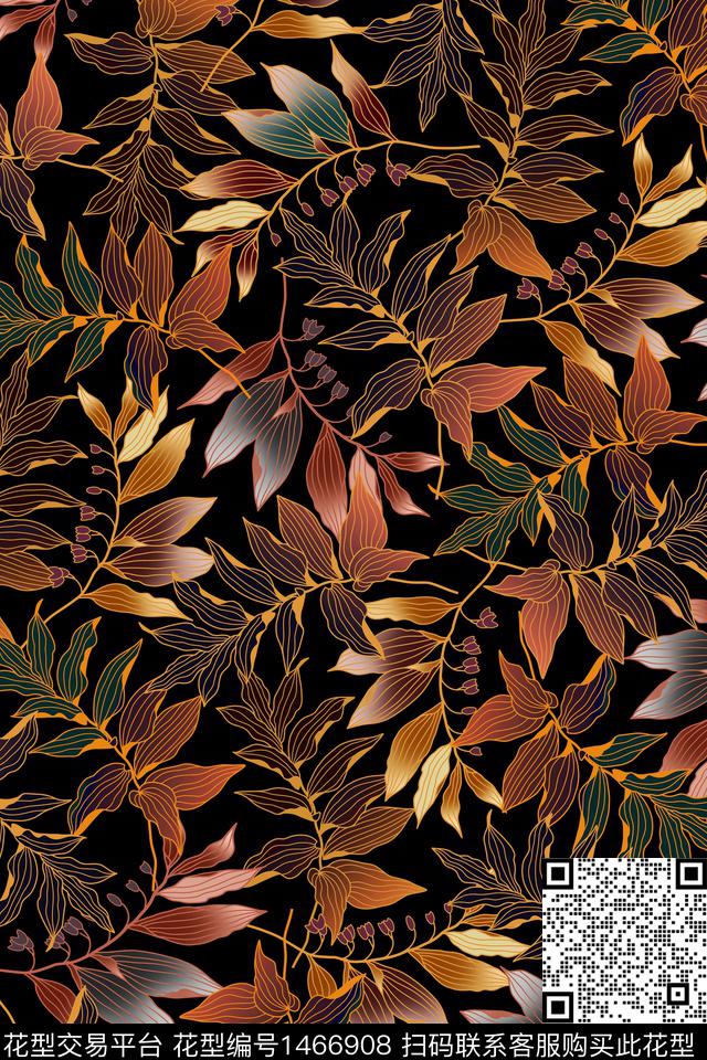 植物大牌风绿植树叶数码印花华亿平台下载（图片编号: 1466908） - 瓦栏（Walan）