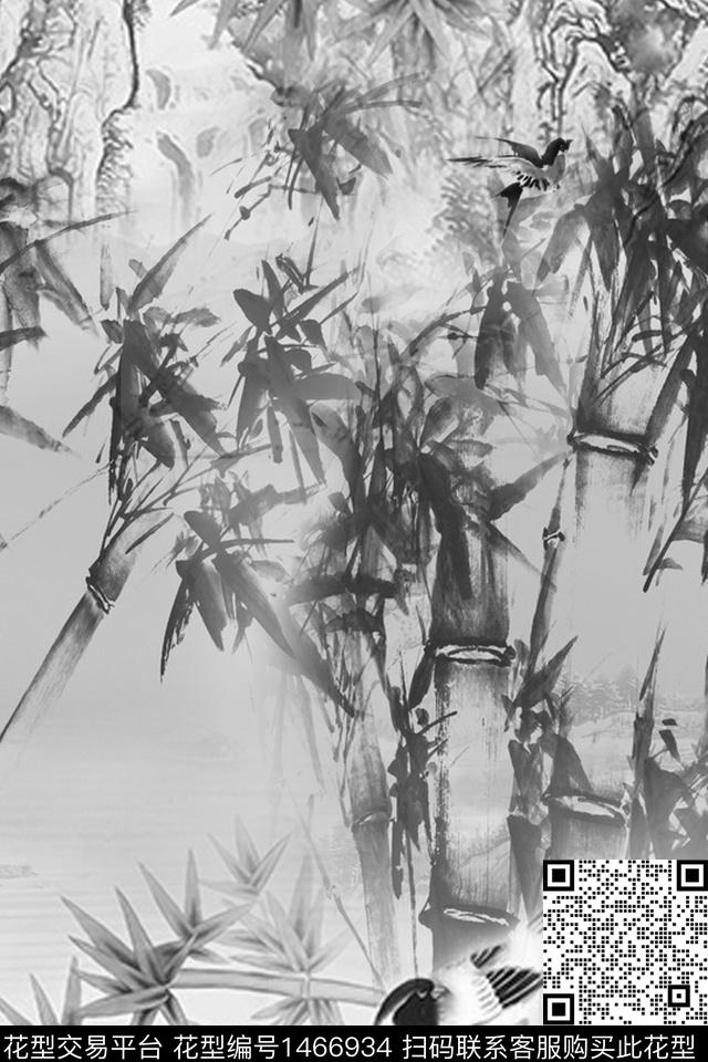 鸟竹子国画数码印花华亿平台下载（图片编号: 1466934） - 瓦栏（Walan）