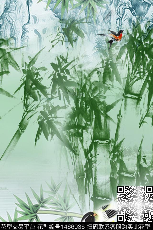 鸟竹子国画数码印花华亿平台下载（图片编号: 1466935） - 瓦栏（Walan）