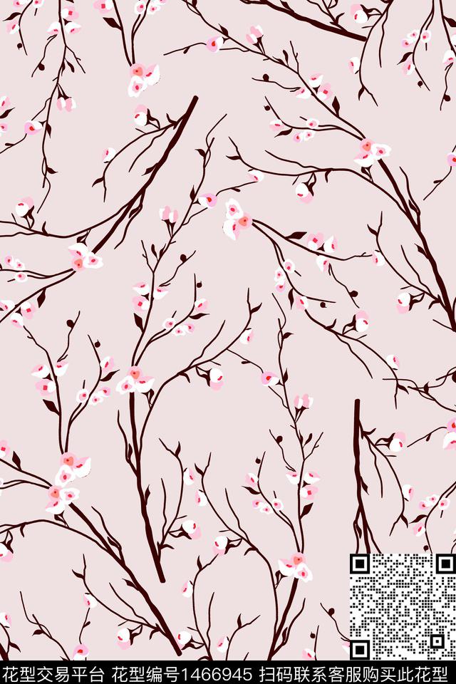 树枝花卉大牌风传统印花华亿平台下载（图片编号: 1466945） - 瓦栏（Walan）