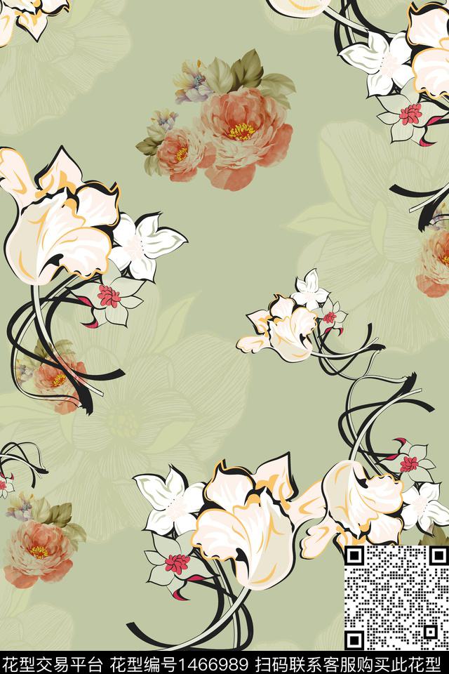 绿植树叶花卉大牌风数码印花华亿平台下载（图片编号: 1466989） - 瓦栏（Walan）