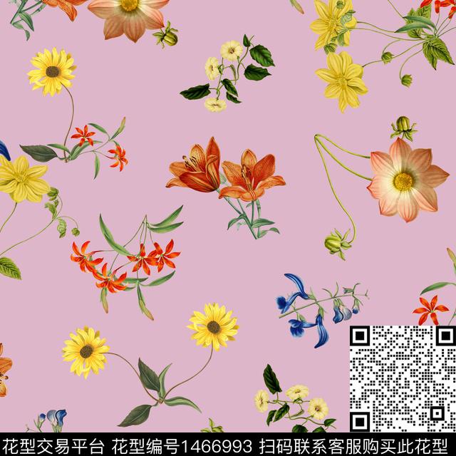 花卉大牌风植物数码印花华亿平台下载（图片编号: 1466993） - 瓦栏（Walan）