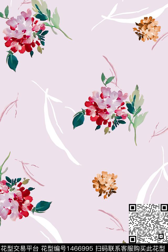 绿植树叶水彩大牌风数码印花华亿平台下载（图片编号: 1466995） - 瓦栏（Walan）