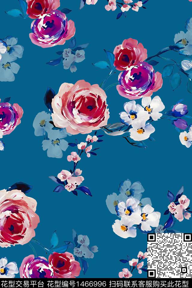 绿植树叶水彩大牌风数码印花华亿平台下载（图片编号: 1466996） - 瓦栏（Walan）