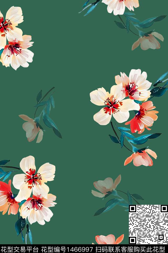 绿植树叶水彩大牌风数码印花华亿平台下载（图片编号: 1466997） - 瓦栏（Walan）