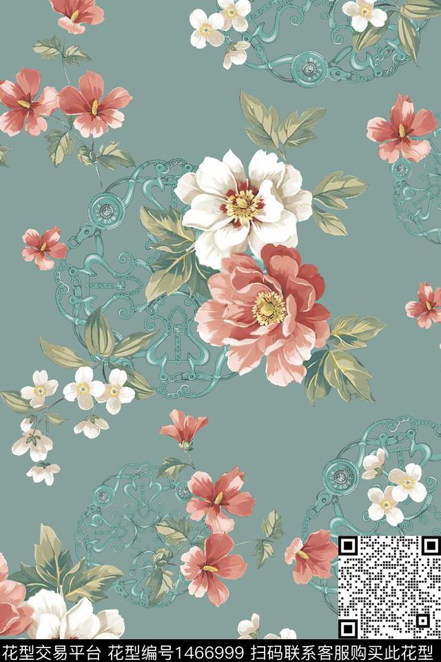 绿植树叶水彩大牌风数码印花华亿平台下载（图片编号: 1466999） - 瓦栏（Walan）