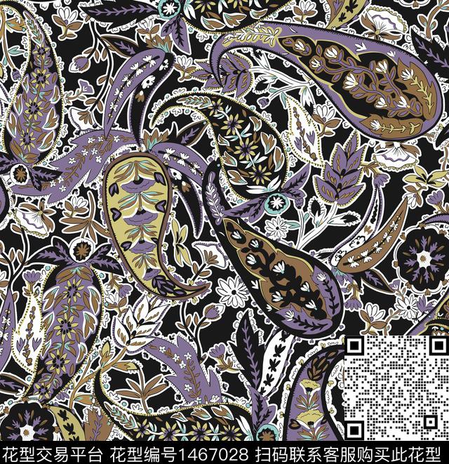 民族花卉佩斯利纹理传统印花华亿平台下载（图片编号: 1467028） - 瓦栏（Walan）
