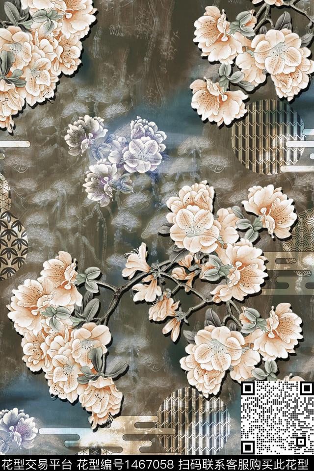 中国风中老年香云纱数码印花华亿平台下载（图片编号: 1467058） - 瓦栏（Walan）