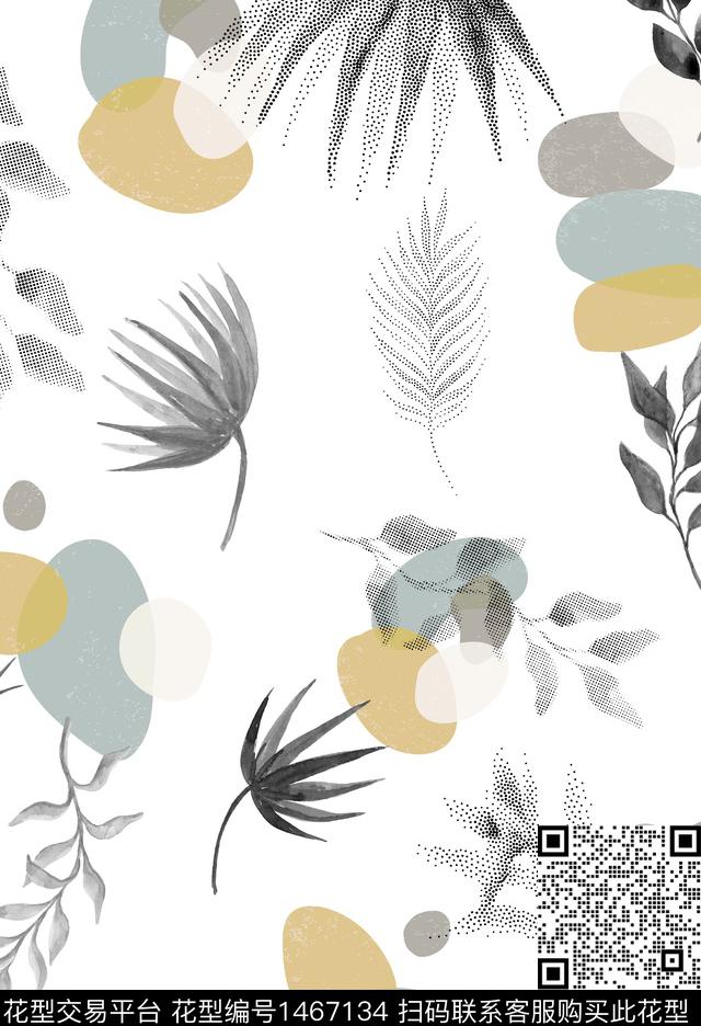 绿植树叶数码华亿平台清爽底花卉数码印花华亿平台下载（图片编号: 1467134） - 瓦栏（Walan）