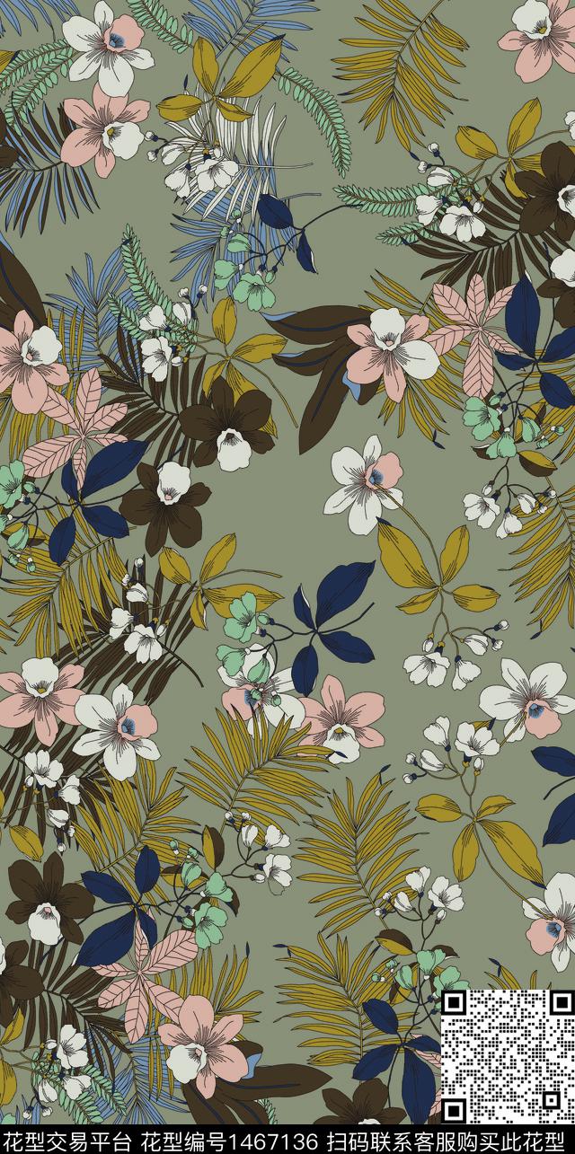 绿植树叶数码华亿平台花卉数码印花华亿平台下载（图片编号: 1467136） - 瓦栏（Walan）