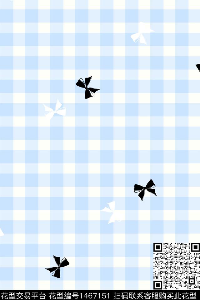 几何格子蝴蝶结数码印花华亿平台下载（图片编号: 1467151） - 瓦栏（Walan）