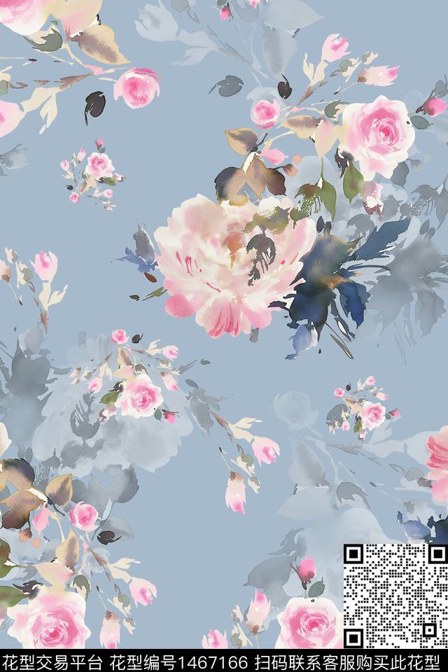 绿植树叶水彩大牌风数码印花华亿平台下载（图片编号: 1467166） - 瓦栏（Walan）